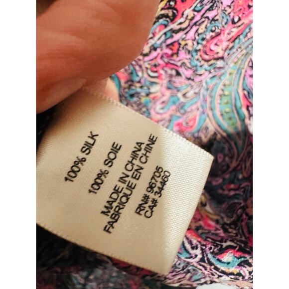 REBECCA TAYLOR Multicolored Paisley Print 100% Silk High Neck Hudson Top Size 4 - Picture 11 of 13